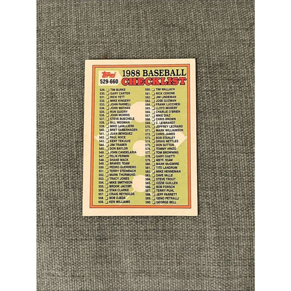 1988 Topps Baseball Card Trading Card